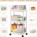 Volnamal Baby Diaper Caddy, Plastic Movable Cart for Newborn Nursery Essentials Diaper Storage Organizer for Changing Table & Crib, Easy to Assemble, Baby Registry, Off-White