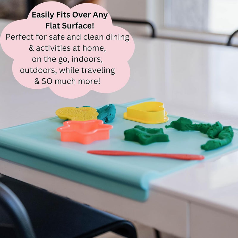 Table Tyke Silicone Placemat for Toddlers with Teething Table Edge Bumper - Non-Slip Baby Placemat for Restaurant & Home Dining - BPA Free Kids Food Mat - Travel Ready Toddler Eating Mat - Sage Green