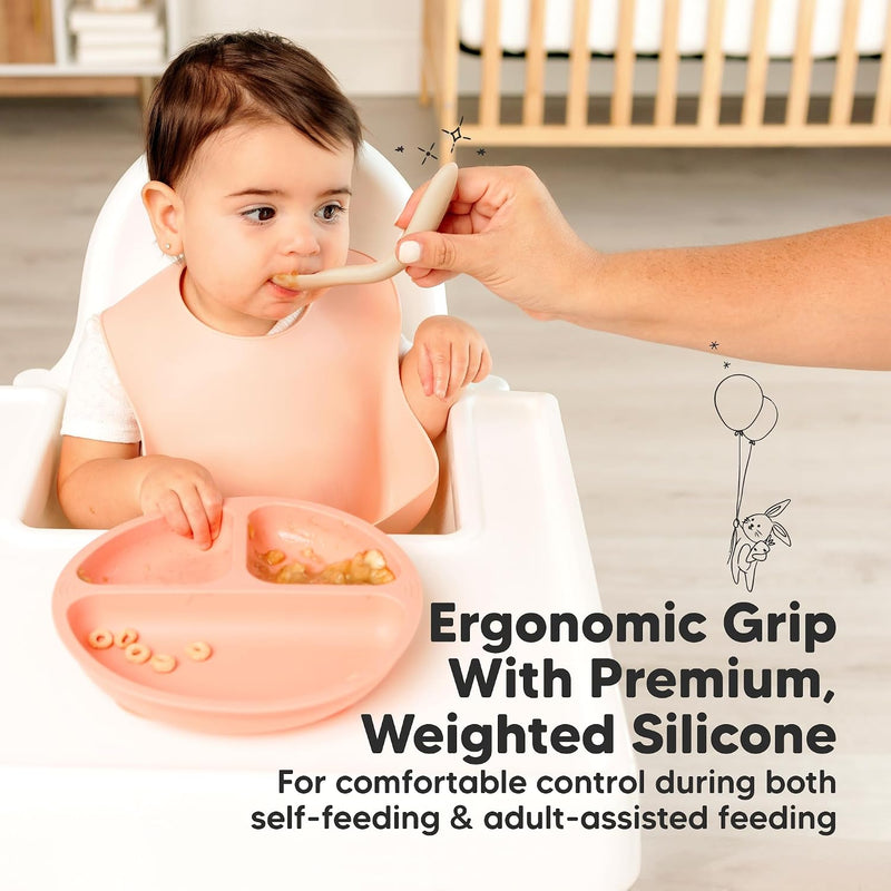 KeaBabies Silicone Baby Spoons Self Feeding 6-12 months, 3-Pack (Slate) | Large Scoop, Baby Led Weaning Utensils, First Food Training Spoon, Toddler, Kids Eating Essential, Dishwasher-safe, BPA-Free