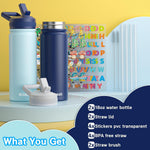 baab 18oz Kids Insulated Water Bottle 18/8 Stainless Steel Straw Cup 2 Pack | BPA-Free, DIY Stickers, Leakproof & Spillproof, Easy to Clean & Carry, Gift for Boy Girl Youth, for School Sport Travel