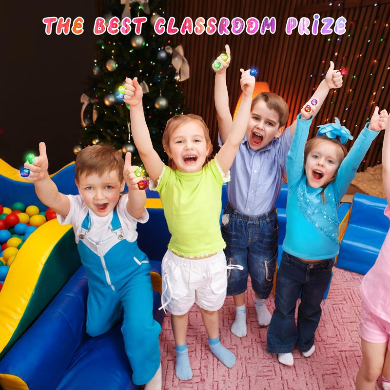 38-pack light up rings for kids with 6 shapes and bright colors, perfect for Halloween party favors