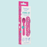 Bentgo® Kids Plastic Utensil Set - Reusable Fork, Spoon & Storage Case, PFAS- & BPA-Free, Easy-Grip Handles, Lightweight, Dishwasher Safe, School Lunch, Travel & On-the-Go (Rainbows and Butterflies)