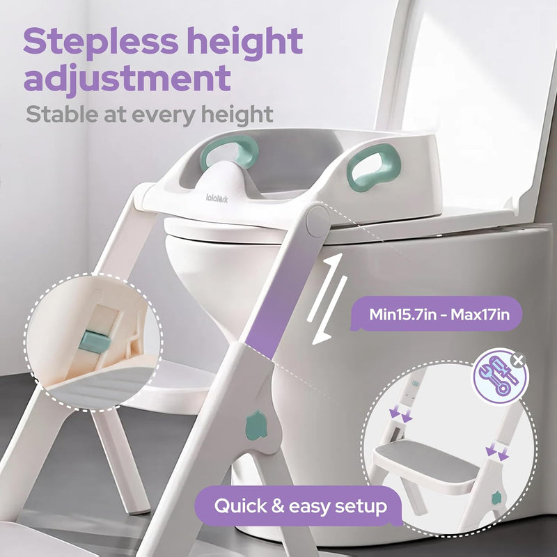 Potty Training Seat, 2-in-1 Toddler Toilet Seat with Steps, Upgrade Potty Step Stool for Toddler with Anti-Slip Pad Step Stool, Extended Splash Guard, Foldable Potty Ladder Boys Girls, Green
