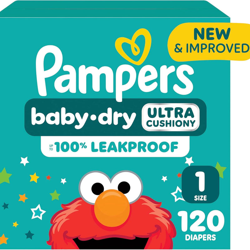 Pampers Diapers - Baby Dry - Size 1, 120 Count, Absorbent Disposable Infant Diaper (Packaging May Vary)
