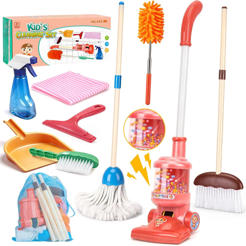 Meland 8-Piece Kids Cleaning Set with Toy Vacuum and Broom | Toddler-size broom and toy vacuum encourage household role play, coordination and pretend play, gift for boys girls ages 3-6