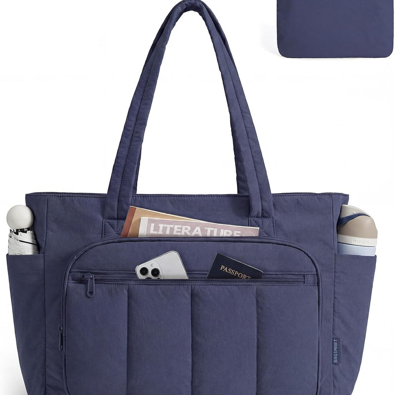 BAGSMART Tote Bag for Women, 2 Set Work Tote Bag with Zipper | 20L Capacity, 15.6'' Laptop Quilted Nurse Handbags for Work Travel College