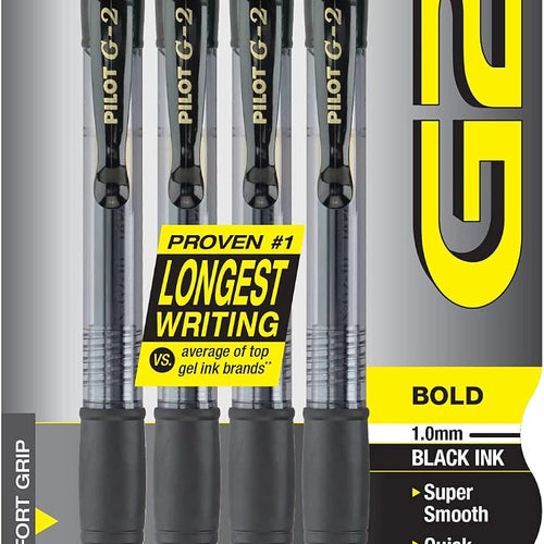 Pilot G2 Premium Refillable & Retractable Rolling Ball Gel Pens, Bold Point, Bold Gel Pens, 1.0 mm, Black Ink, 4-Pack