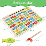 Magnetic Wooden Fishing Game Toy for Toddlers, Alphabet Fish Catching Counting Games Learning Toy 3 4 5 Years Old Kids