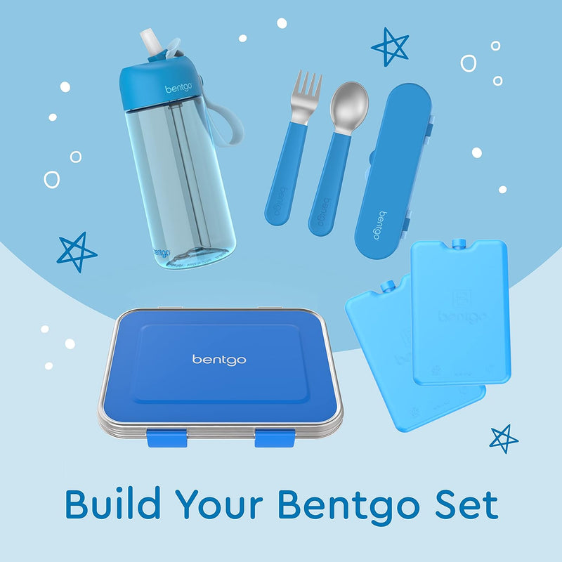 Bentgo Kids Stainless Steel Utensil Set - Reusable Fork, Spoon & Storage Case, PFAS- & BPA-Free, Easy-Grip Handles, Lightweight, Dishwasher Safe, School Lunch, Travel & Outdoors (Blue)