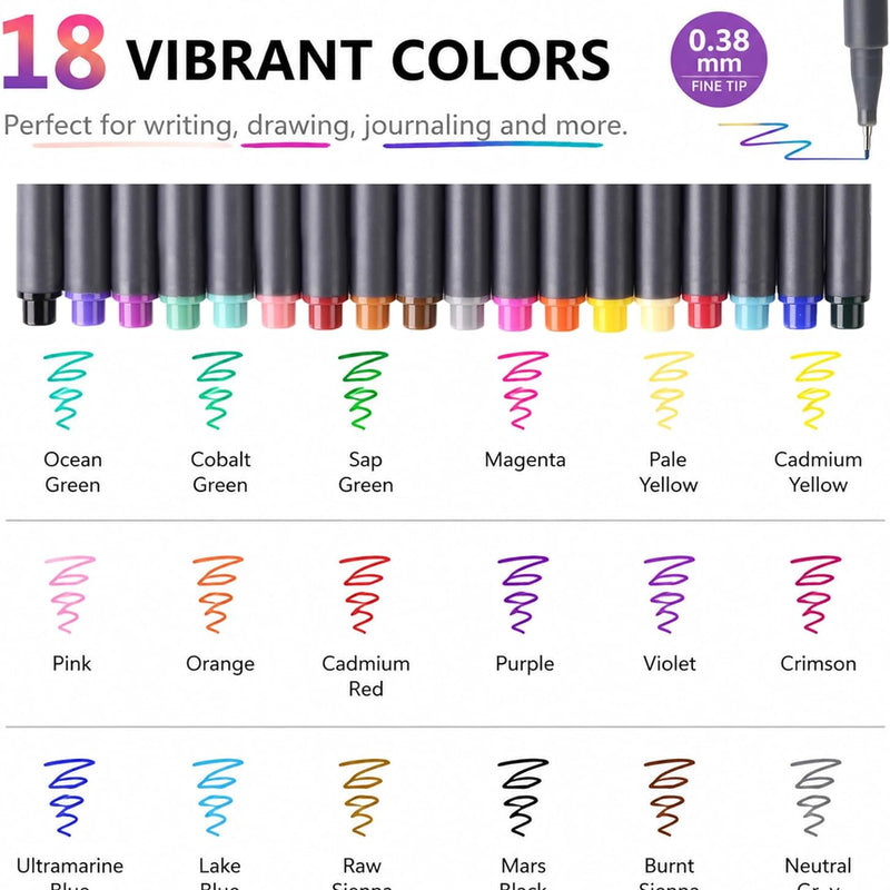 iBayam Journal Planner Fineliner Pens Fine Point 0.38mm, Cute School office | 18 Vibrant Colors, Smooth Writing, Art Markers for Bullet Journaling Note-taking Scrapbooking Calendar, Drawing Sketching Pen