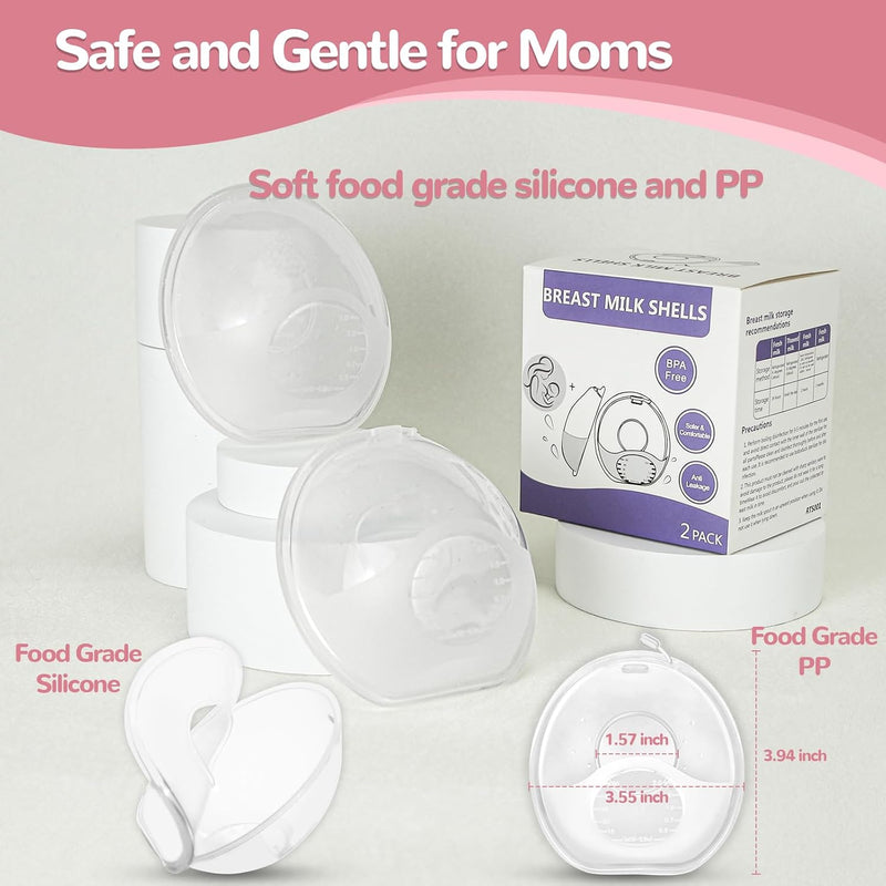 Breast Milk Collector, Milk Collectors for Breastfeeding, Reusable Breast Milk Shells, Catcher Protect Sore Nipples for Breastfeeding,Made from BPA-Free and Food-Safe Silicone(2.03oz,2 Counts)