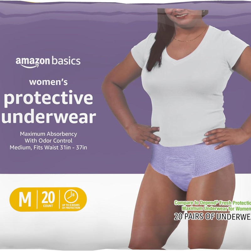 Amazon Basics Postpartum Incontinence Underwear for Women, Maximum Absorbency with Bladder Leak Protection, Fresh Protection, Disposable, Large, Lavender, 18 Count