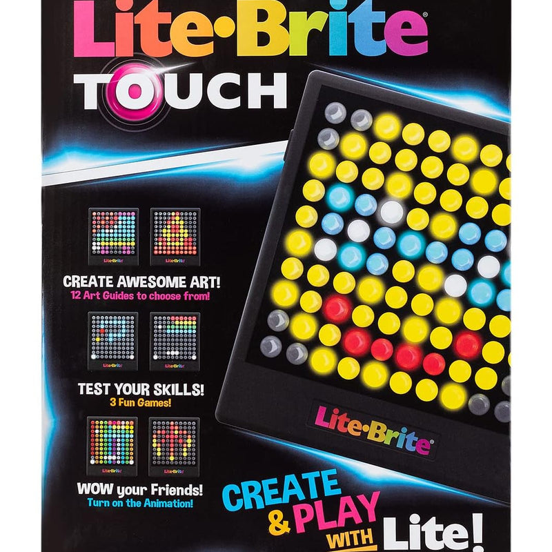 Lite-Brite Touch - 12 Art Guides, 100 Light-Up Buttons, 7 Colors, Portable Stem Learning Toy for Ages 6+