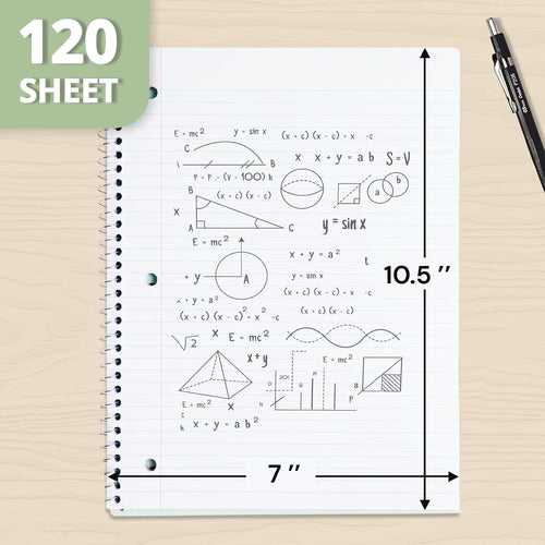 ONAVIA 3 Subject Spiral Notebook, 5 Pack, College Ruled, 8 x 10.5 in, 120 Sheets, 3-Hole Punched with Dividers and Double-Sided Pockets for School, Study, Homework, Assorted Colors
