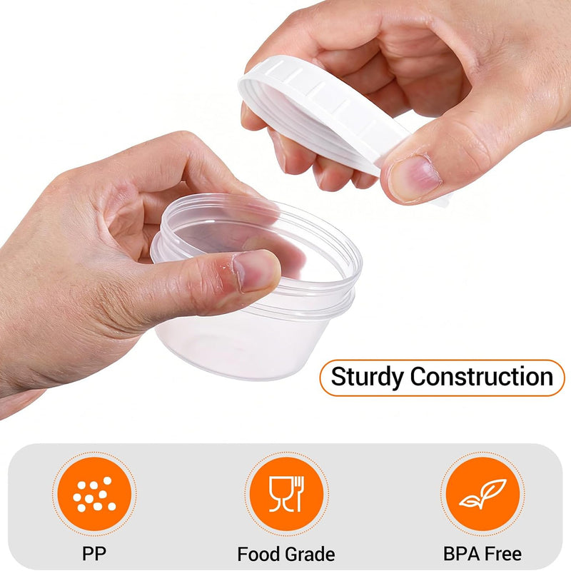 DEMORA 4 oz Small Plastic Containers with Twist on Lids [20 Sets], Stackable Little Food Storage Containers for Snack Lunch Meal Prep Salad Dressings, Freezer/Microwave/Dishwasher Safe, BPA Free