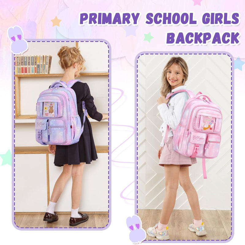 PIG PIG GIRL Kids Backpack for Girls - School Bags for Middle School Students - Book Bag for Elementary Primary - Kawaii Ita Backpack - Purple
