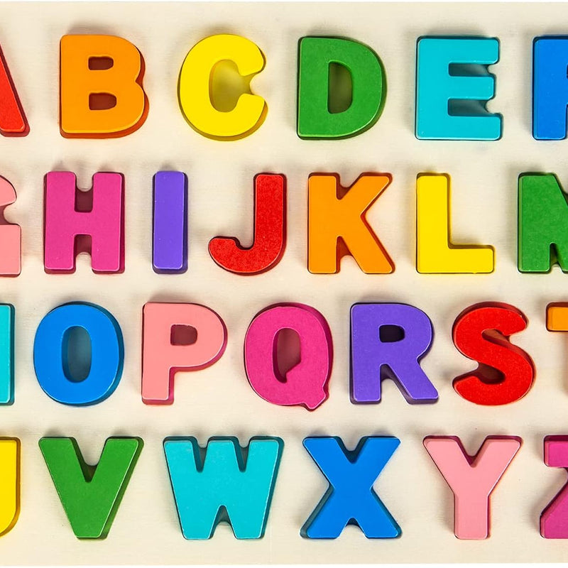 Attmu wooden alphabet puzzles for toddlers, shape ABC puzzle, preschool educational toys gift for girls and boys