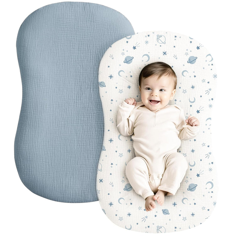 Konssy 2 Pack Muslin Baby Lounger Covers, Covers Only, 30.7" x 20" | 100% Cotton, Soft & Breathable, Baby Nest Slipcover, Envelope Closure, Pre-Washed for Lasting Fit (Brown,Wheat)