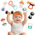 iPlay, iLearn 4PCS Baby Gym Rattle Toys, Newborn Shower Gifts 3-6-9 Months | Infant Sensory Teething Rattles, Babies Weight Set w/Dumbbell, Toddler Carseat Toy, First Birthday Gifts 4 5 7 8 10 12 Month