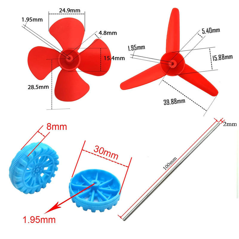 DIY science kit with strong magnetic dc motors, propellers, and shafts for educational projects