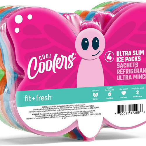 Cool Coolers Kids Lunch Box Ice Packs, Slim Ice Packs for Lunch Bags, Lunch Ice Packs ReusableMulticolored 4 Pack (Butterfly)