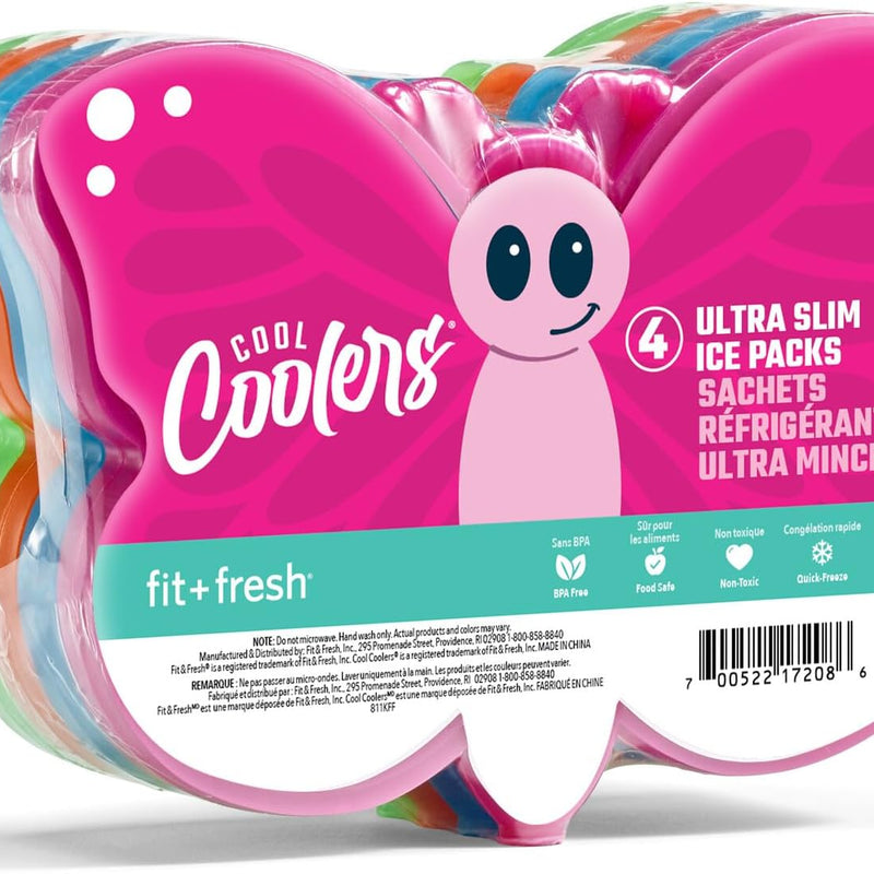 Cool Coolers Kids Lunch Box Ice Packs, Slim Ice Packs for Lunch Bags, Lunch Ice Packs ReusableMulticolored 4 Pack (Butterfly)