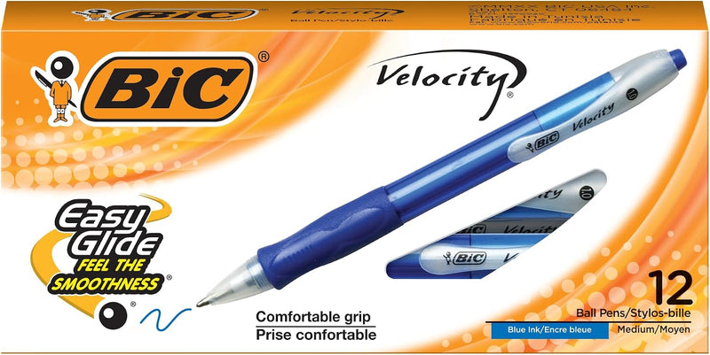 BIC Velocity Retractable Ballpoint Pens, Medium Point (1.0 mm), Black Ink Pens, 12-Count Pack, With Comfortable Grip