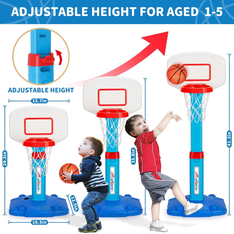 Adjustable Toddler Basketball Hoop Indoor for Kids Age 1-3 with 3 Balls and Mini Basketball Hoop