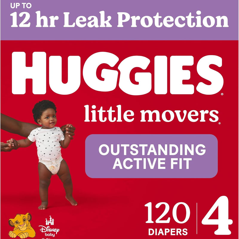 Huggies Size 4 Diapers, Little Movers Baby Diapers, Size 4 (22-37 lbs), 120 Count, Packaging May Vary