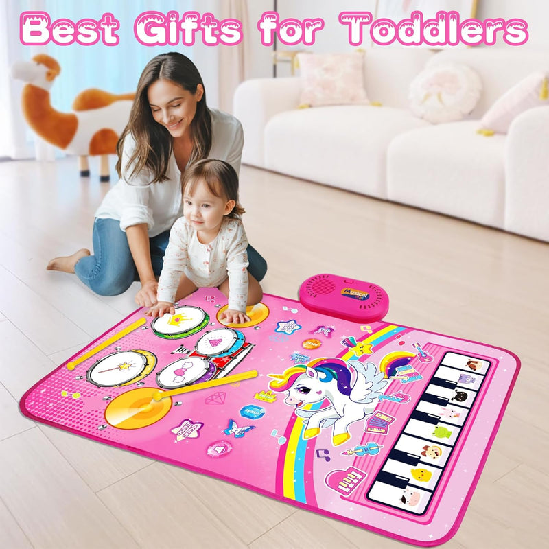 Baby Music Mat 3 in 1 Piano Drum Animal Touch Unicorn Toy for 1 2 Year Old Girls
