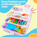 SMILESSKIDDO Kids Arts and Crafts, 1000+ PCS Craft Kits with Storage Box | Portable 3-Layer Folding Storage Box, 1000+ Pcs DIY Craft Supplies, School Craft Projects, Gifts for Girls Ages 4-12