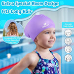 Kids Swim Cap for Girls Boys, 2 Size Silicone Swimming Cap for Long Hair, Waterproof Swim Hats for Toddlers Children Teens to Keep Hair Dry