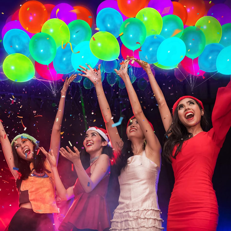 100 Pcs UV Neon Balloons for Birthday Decorations, Wedding Glow Party Supplies, Blacklight Reactive Fluorescent Balloons