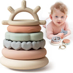 Moonkie 7-Piece Soft Teething Toy Set with Stacking Rings for Babies | Educational Learning Toy