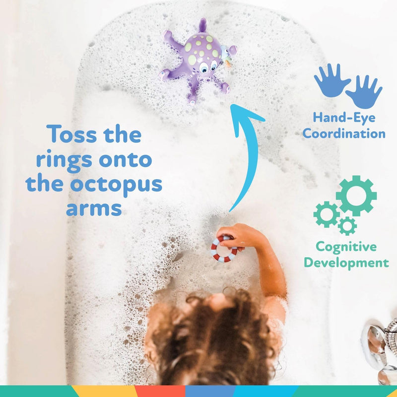 Nuby Floating Octopus with 3 Hoopla Rings - Mold-Free Baby & Toddler Bath Toy