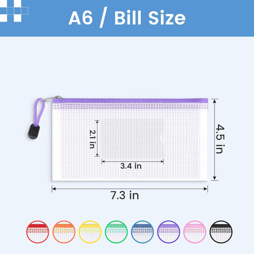 Sooez 24 Pack Mesh Zipper Pouch Bags with Label Pocket, A6 (9.1×4.7 in) Small Pencil Case Pouch for Organizing, Clear Plastic Pencil Pouches Bulk for School Supplies Storage, Money Envelopes for Cash