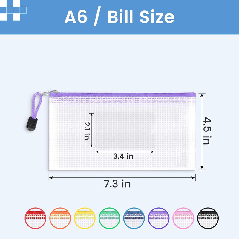Sooez 24 Pack Mesh Zipper Pouch Bags with Label Pocket, A6 (9.1×4.7 in) Small Pencil Case Pouch for Organizing, Clear Plastic Pencil Pouches Bulk for School Supplies Storage, Money Envelopes for Cash