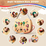 Montessori Busy Board with LED Lights & 12 Buttons, Portable Travel Toy for Toddlers 1-3 Years