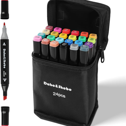 Dabo&Shobo 24 Colors Drawing Markers, Dual Tip Art Markers, Coloring Marker For Adult Sketching And Coloring