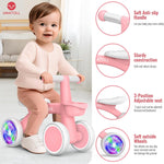 Umatoll Colorful Lighting Baby Balance Bike with Adjustable Seat for 1 Year Old Girl Gifts, First Birthday Gifts