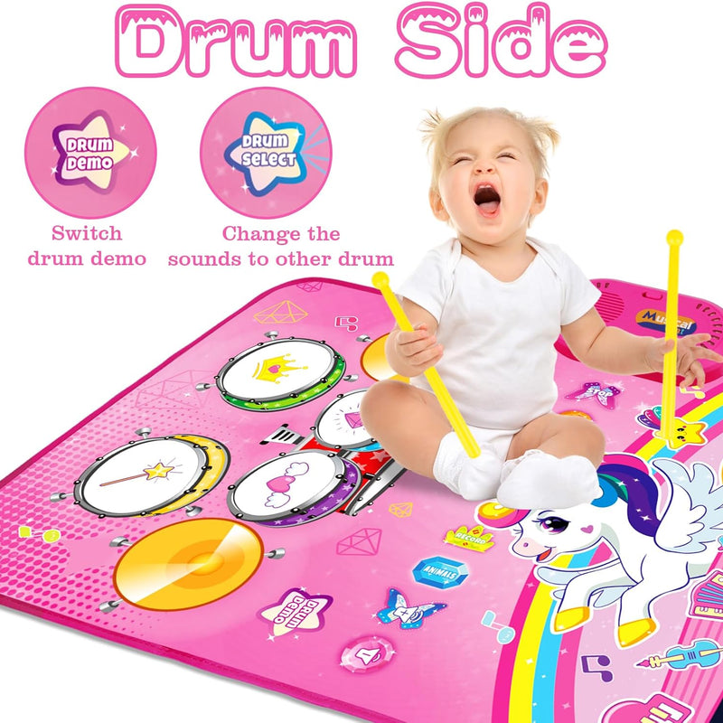 Baby Music Mat 3 in 1 Piano Drum Animal Touch Unicorn Toy for 1 2 Year Old Girls