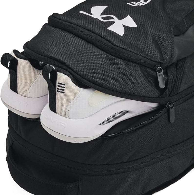 Under Armour Unisex-Adult Hustle 6.0 Backpack, (002) Black/Black/White, One Size Fits Most
