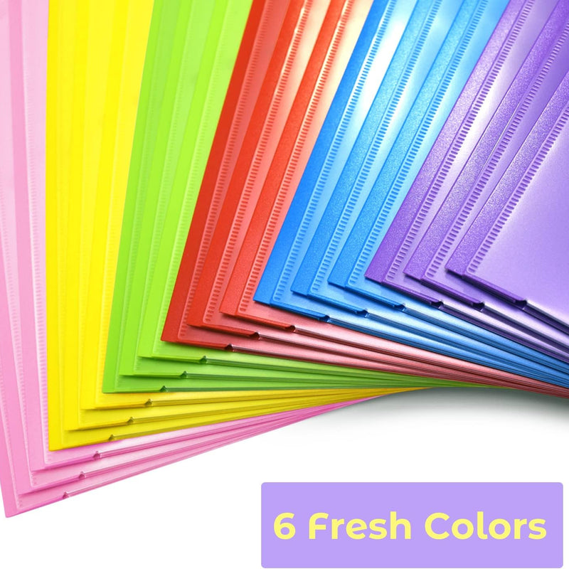 Heavy Duty Plastic Folders with Clear Front Pocket - 18PCS, 3 Pockets Folders with Prongs and Card Slot, for Letter Size Sheets, Bright Colors
