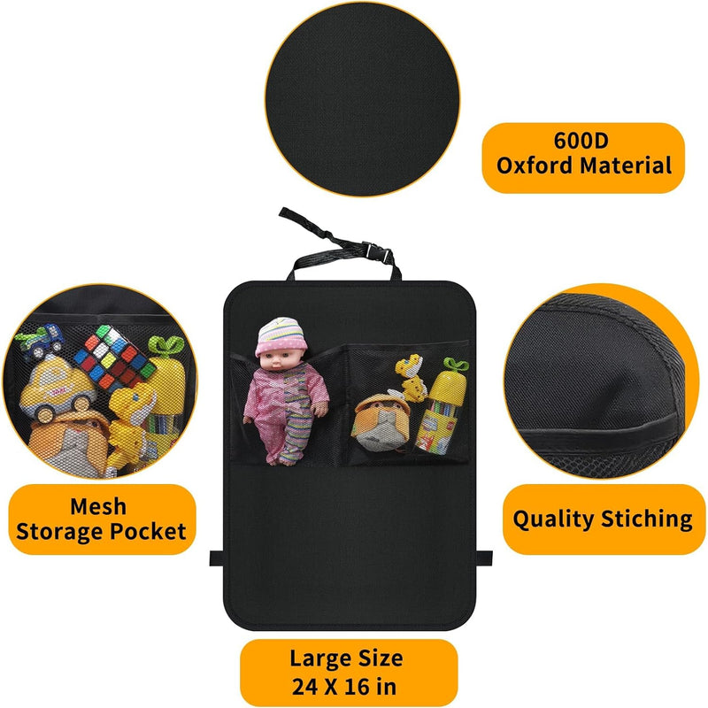 Kick Mats with Organizer -2 Pack Backseat Protector SeatCovers for Your Car, SUV, Minivan or Truck Seats - VehicleBack Seat Kids Safety Accessories -Universal Fit AutomotiveInterior Protectors