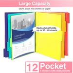 Forvencer 12 Pocket Project Organizer, 1/6-cut Tab Binder Organizer with Sticky Labels, Multi Pocket Folder with Zipper Pouch, Folder Binder Spiral Pocket Notebook, Office Supplies, Letter Size, Pink