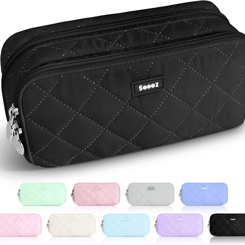 Sooez Cute Pencil Case, Aesthetic Pen Pencil Pouch, Extra Large Pencil Bag with Zipper, Special Pencil Holder Stationery Bag Marker Organizer, School Essentials Supplies for Girls Adult Teen, Beige