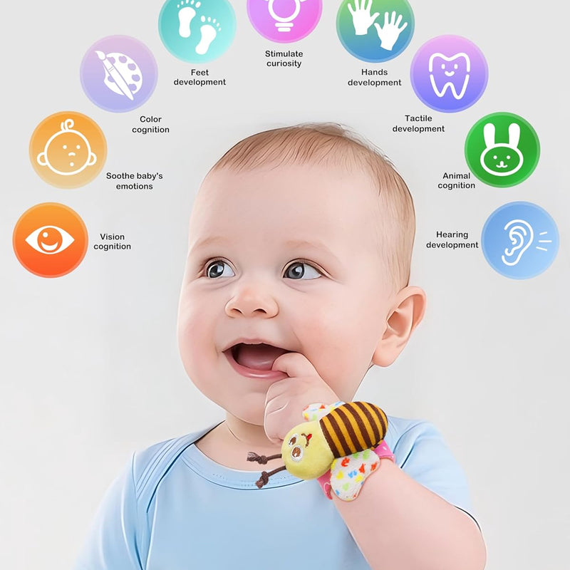 Bloobloomax Wrist Rattle Socks and Foot Finder Set for Baby Boys and Girls 0-36 Months