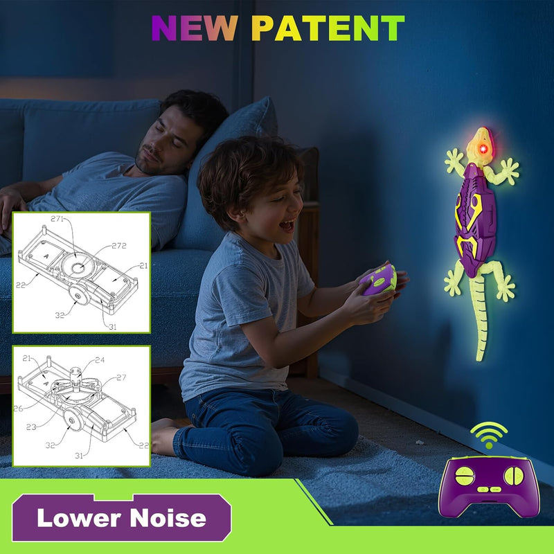 Glow in the Dark RC Wall Climbing Gecko Robot, Remote Control, Ages 5-8, Kids Birthday Gifts