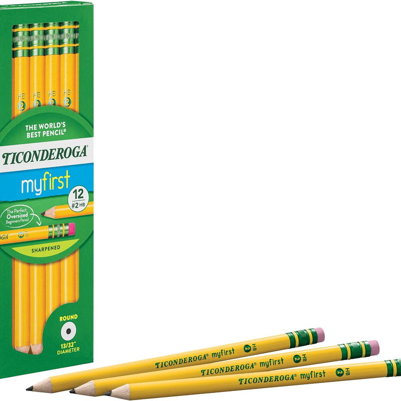 Ticonderoga My First Wood-Cased Pencils, Pre-Sharpened, 2 HB, Yellow, 12 Count