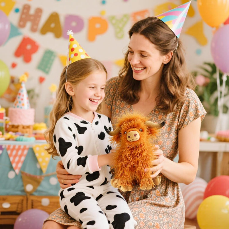 Highland Cow Stuffed Animal Toy, Adorable Highland Cow Plush, Scottish Cow Plush Toy, Farm Animal Cattle Plush Decor Gifts for Kids Baby Girls Boys (Brown Cow)